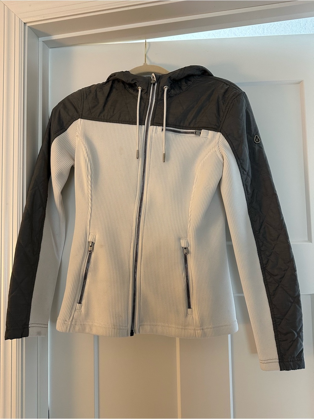 Spyder Two-Tone Quilted Hooded Utility Jacket - White & Black